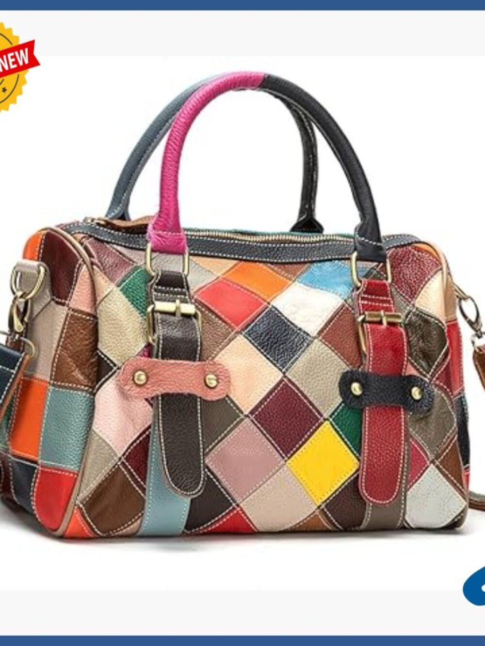 Genuine Leather Large Tote Bag with 6 Pockets, Adjustable Shoulder Strap